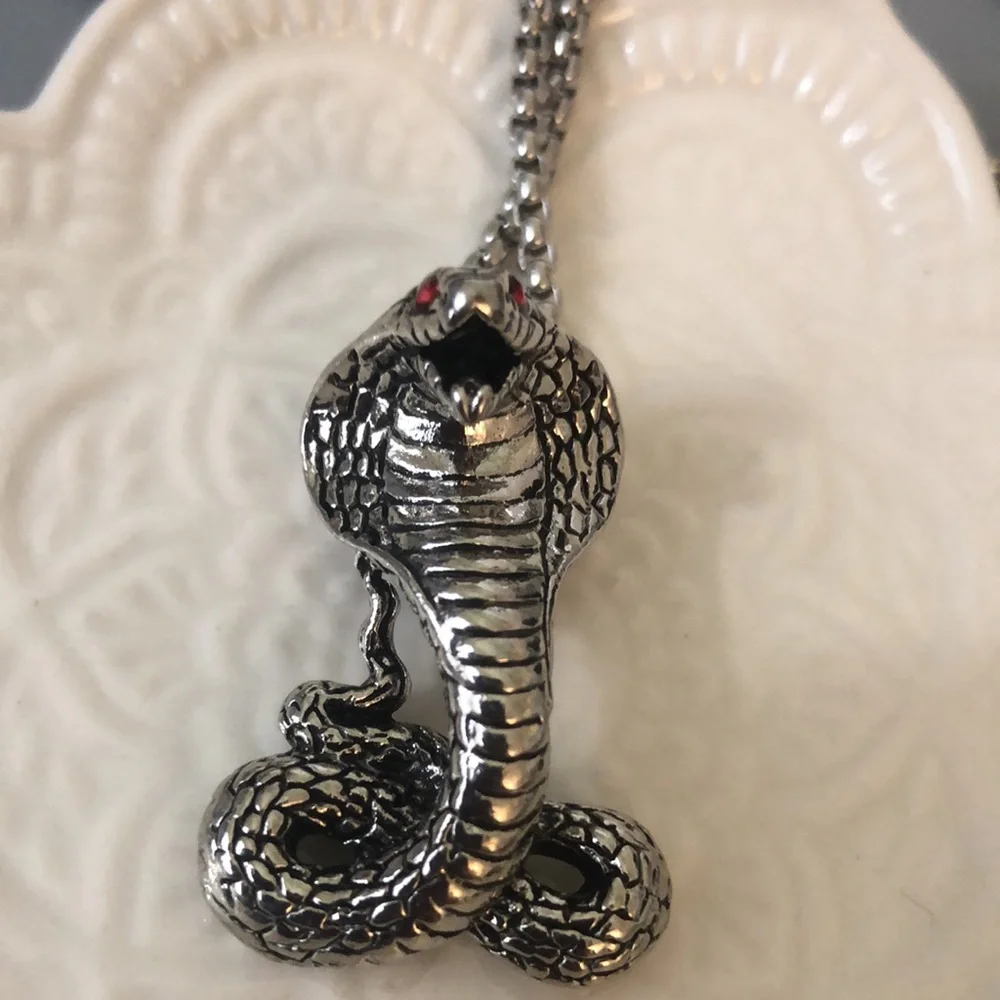 BikerCore Domineering Snake With Red Faux Ruby Eye Necklace GothCore Grunge